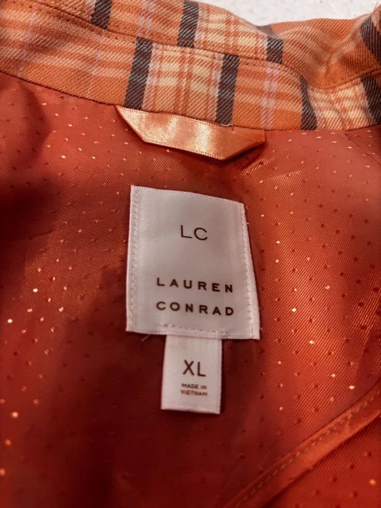 LC Lauren Conrad Plaid Blazer XL Rust Orange Oversized Spring Jacket - Picture 2 of 8